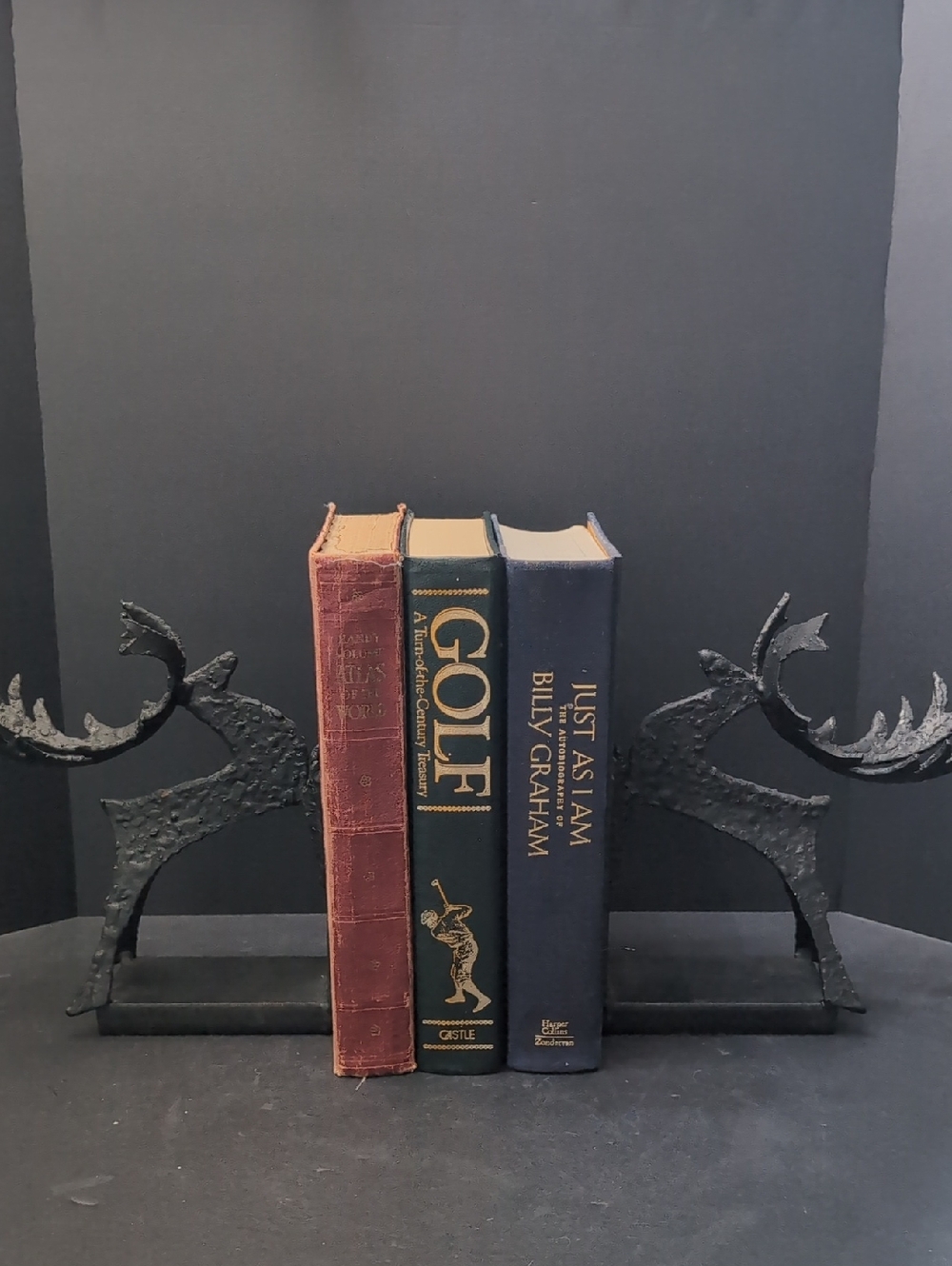 Rare VGT,Svitorka Set Of 2 Black Brutalist Cast Iron Reindeer Book Ends.